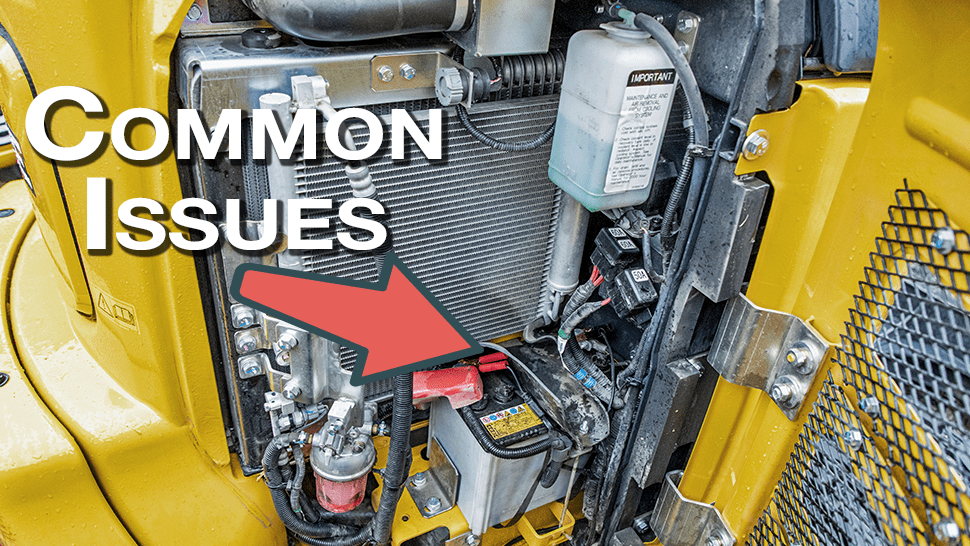 Arrow pointing to common issues inside the engine of a mini excavator