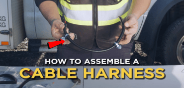 HD mechanic assembling a cable harness and a overlay text saying "How to assemple a cable harness"